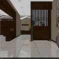 Traditional Chinese Interior Design With Wooden Furniture Calligraphy Paintings And White Tile Floor