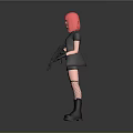 3D Anime Character With Pink Hair Green Top Black Jacket Shorts Fishnet Stockings And Rifle