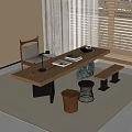 Middle Style Desk and Chair Combination Stool Round Stool Tea Table Bench 3d model