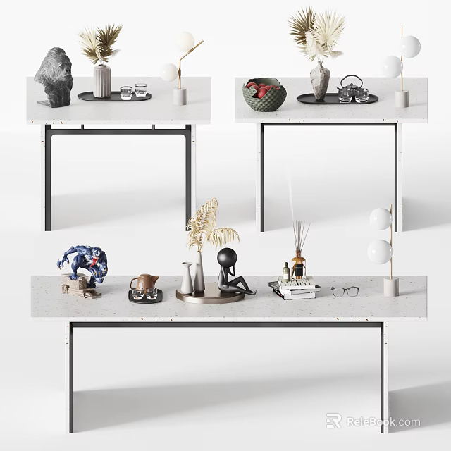 Minimalist Modern Coffee Table With Black Metal Frame White Top And Decorative Objects 3d model
