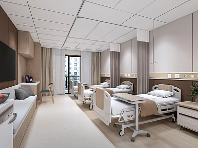 Advanced Medical Equipment In Modern Hospital Room With Adjustable Beds And Cabinets 3d model