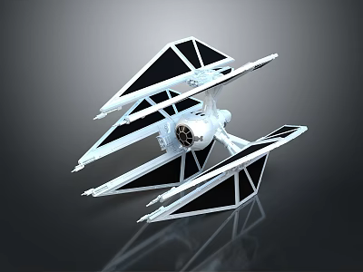 Advanced Spacecraft Starfighter With Geometric Wings White Black Design And Engine Details 3d model
