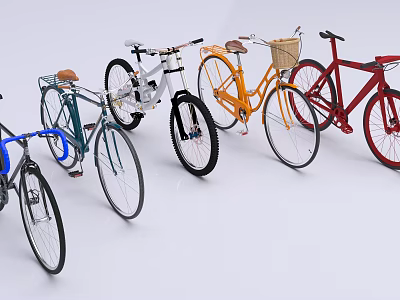 Colorful Bicycles In Various Styles With Basket And Modern Frames For Riders 3d model