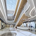 Spacious Shopping Mall Lobby Featuring Glass Skylight Curved Architectural Designs Brand Stores And Information Desk