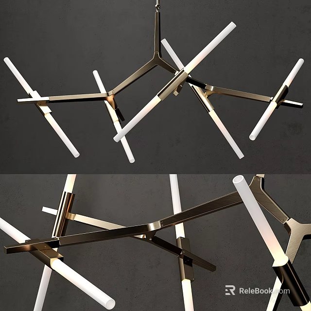 Modern Geometric Ceiling Light With Metal Frame And White Light Tubes 3d model