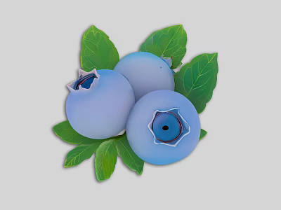 Fresh Ripe Blueberries With Green Leaves On Light Background 3d model