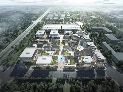 Modern Industrial Factory Complex Design With Multiple Buildings Greenery And Road Networks 3d model