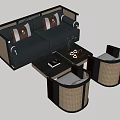 Modern Gray Sofa and Black Coffee Table Set with Rattan Accent Chairs 3d model