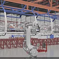 Industrial Manufacturing Plant With Robotic Arms On Assembly Line And Metal Structures