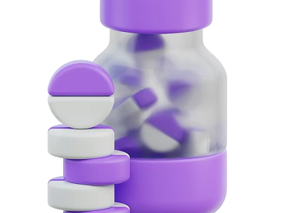 Purple And White Candy Tablets In Transparent Bottle With Stacked Snacks 3d model