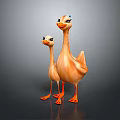 Cute Orange Mother Duck With Small Duckling On Smooth Dark Background