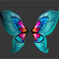 Colorful Butterfly Wing Sculpture With Turquoise Pink Red Blue Intricate Patterns And Shiny Surface