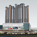 Modern Commercial Complex With High Rise Towers Glass Facade And Retail Storefronts