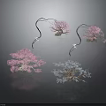 Artistic Decorative Plants With Pink And Blue Blooms And Curved Branches