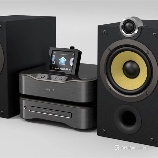 Sleek Modern Home Audio System With Black Speakers Digital Player And CD Deck 3d model 