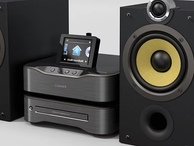 Sleek Modern Home Audio System With Black Speakers Digital Player And CD Deck 3d model