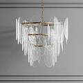 Elegant Chandelier With Gold Frame And Transparent Leaf Shaped Elements On Gray Background 3d model