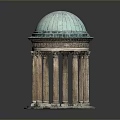 Classical Historical Architectural Structure With Green Dome And Ornate Stone Columns