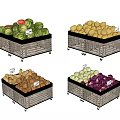 Mobile Fruit Vegetable Display Shelves With Wooden Frame And Black Surface 3d model