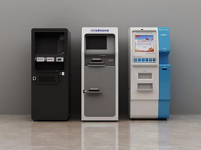 Public Self Service Terminals With Modern Design Black Gray Blue White Screen And Operation Panel 3d model