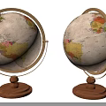 Decorative Ornament Set With Vintage Globe Wooden Base Metal Stand And Colorful World Map Design