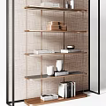 Modern Open Design Double Bookcase With Metal Frame Wooden Shelves And Decorative Items