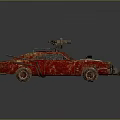 Rusty Red Military Vehicle With Mounted Machine Gun And Spiked Front Design