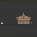 Wooden Cabin With Gray Roof Terrace And White Car On Green Grass Surroundings