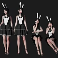 Women in Black and White Rabbit Costumes Posing in Different Standing and Sitting Positions