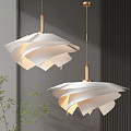 White Layered Pendant Lights With Gold Base And Green Plants In Modern Interior