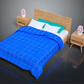 Cozy Bedroom With Wooden Bed Blue Check Quilt Nightstands And Floral Lamps For Multiple People
