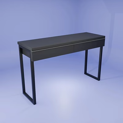 Modern Black Desk With Drawer And Sleek Metal Legs Design 3d model