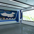 Modern Industrial New City Exhibition Hall With Marble Counters And Display Panels