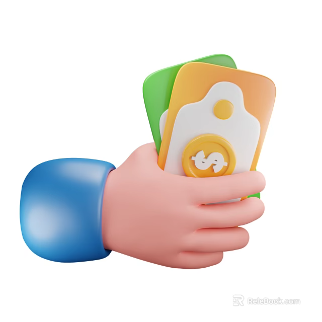 Animated Game Character Hand In Blue Sleeve Holding Colorful Cards With Smiley Symbol 3d model 