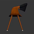 Modern Accent Chair With Orange Wooden Frame Navy Blue Cushion Curved Armrests Three Legs