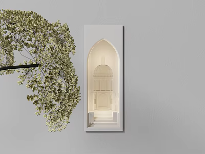 Arched Design Wall Lamp With Architectural Details And Green Plant Decoration 3d model