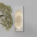 Arched Design Wall Lamp With Architectural Details And Green Plant Decoration