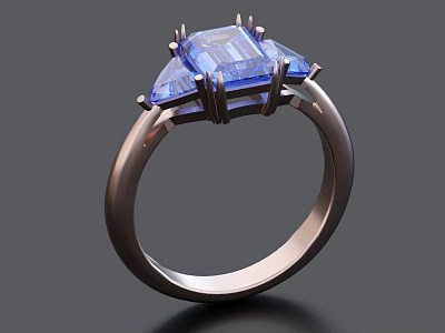 Stylish Jewelry Ring Featuring Blue Gemstone In Prong Setting And Shiny Metallic Band 3d model