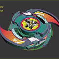 Green Spinning Top Toy With Colorful Blades And Central Character Emblem