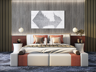 Modern background double bed orange blue bed 3d model