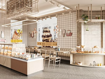 Modern Dessert Shop Interior With Pastries Display Cases And Seating Area 3d model