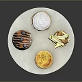 Delicious Assorted Desserts on White Plate Including Blueberry Cream Tart Apple Roll and Pastry