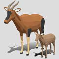 Low Poly 3D Model of Two Antelopes Mother and Baby Standing Together