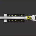 Yellow And White Tracked Mechanical Tool With Long Hose And Metal Components