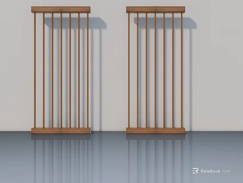 Wooden Swing Doors With Vertical Slats Against White Background Wall And Smooth Floor 3d model 