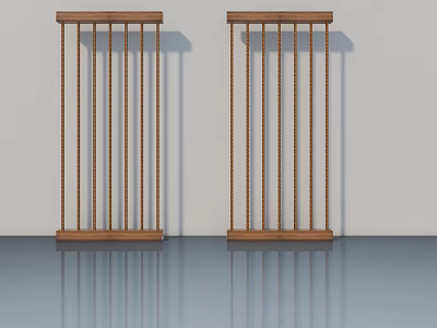 Wooden Swing Doors With Vertical Slats Against White Background Wall And Smooth Floor 3d model