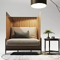 Modern Lounge Chair Design With Wooden Frame Beige Cushion Pillow Side Table And Potted Plant
