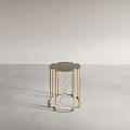 Modern Round Side Table With Gold Metal Geometric Frame And Black Top 3d model