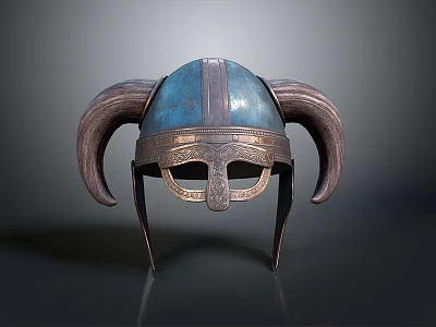 Viking Helmet with Horns Blue Bronze Decorative Historical Warrior Gear 3d model