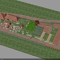 Detailed Yard Model Layout With Buildings Lawn Paths And Fence Design